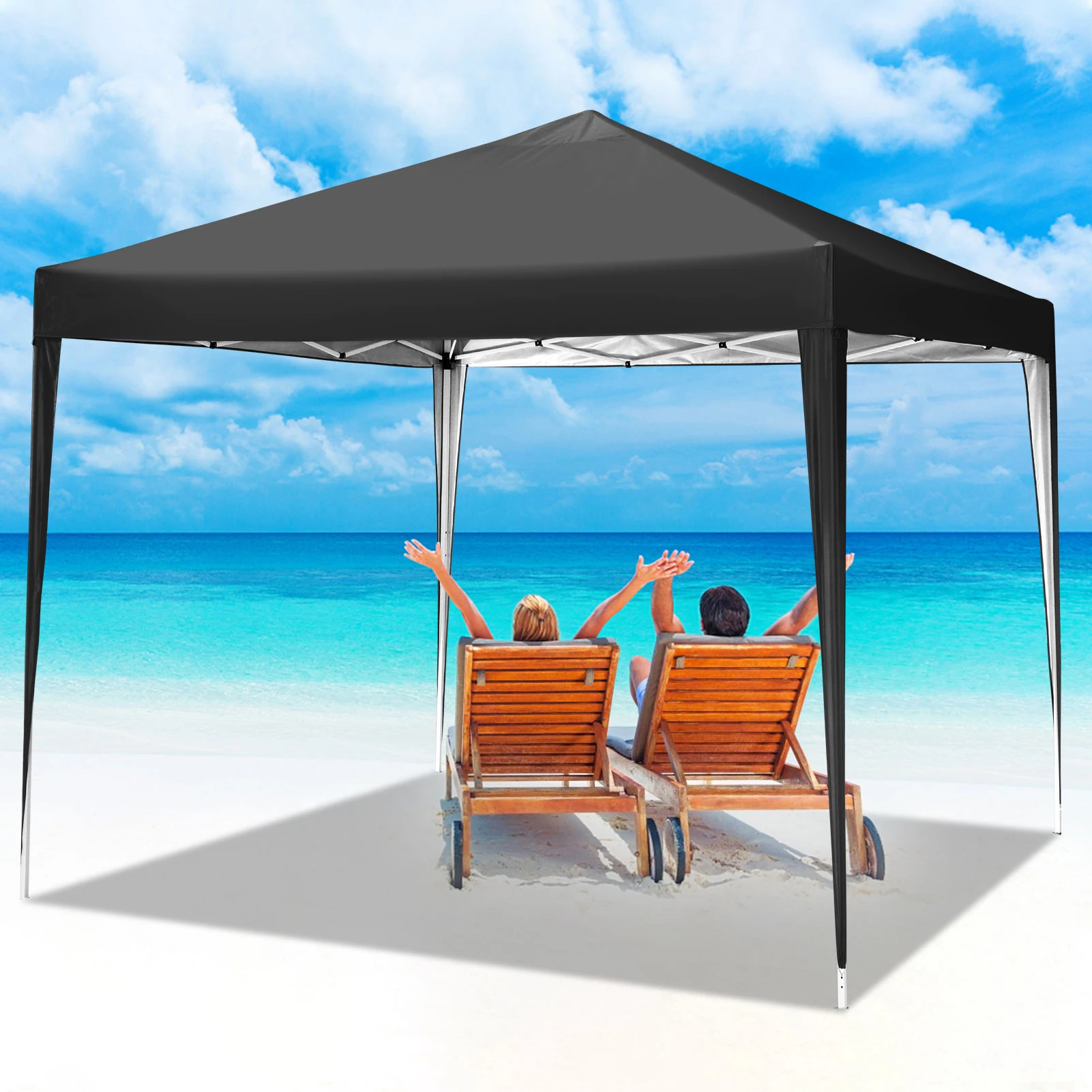 3×3m Outdoor Pop Up Canopy Tent, Camping Party Tent, Commercial Portable Waterproof Backyard Gazebo with 4 Sandbags