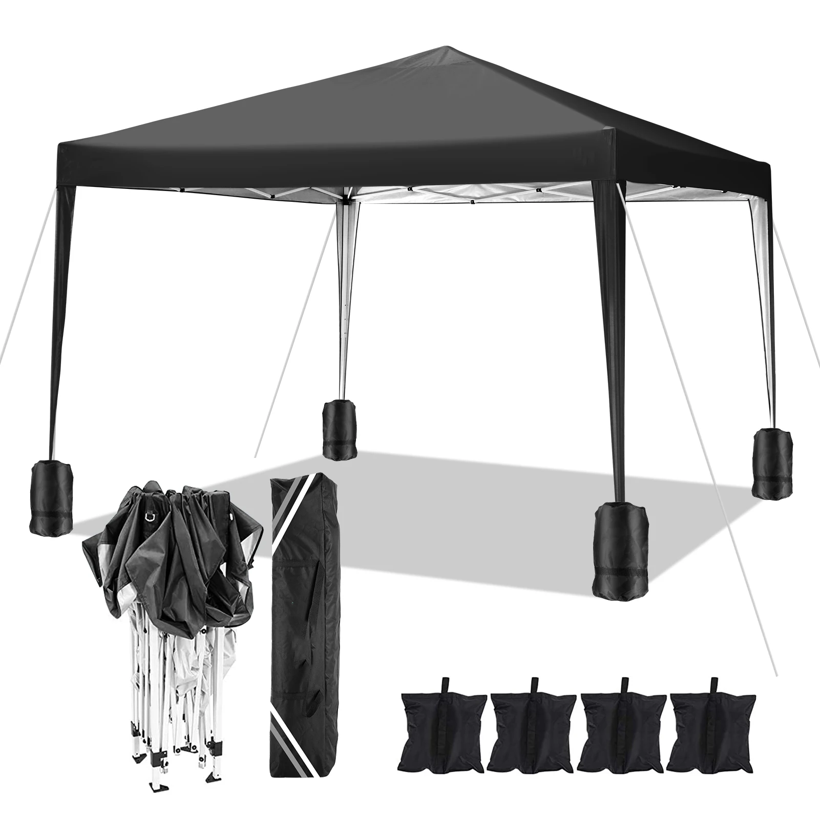 3×3m Outdoor Pop Up Canopy Tent, Camping Party Tent, Commercial Portable Waterproof Backyard Gazebo with 4 Sandbags