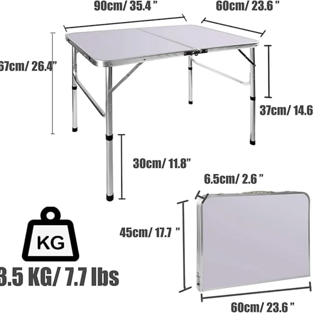 3FT/90cm Folding Table Lightweight Portable Camping Table, Non-Slip Rubber Feet, Premium Quality Steel Aluminium Foldable Table