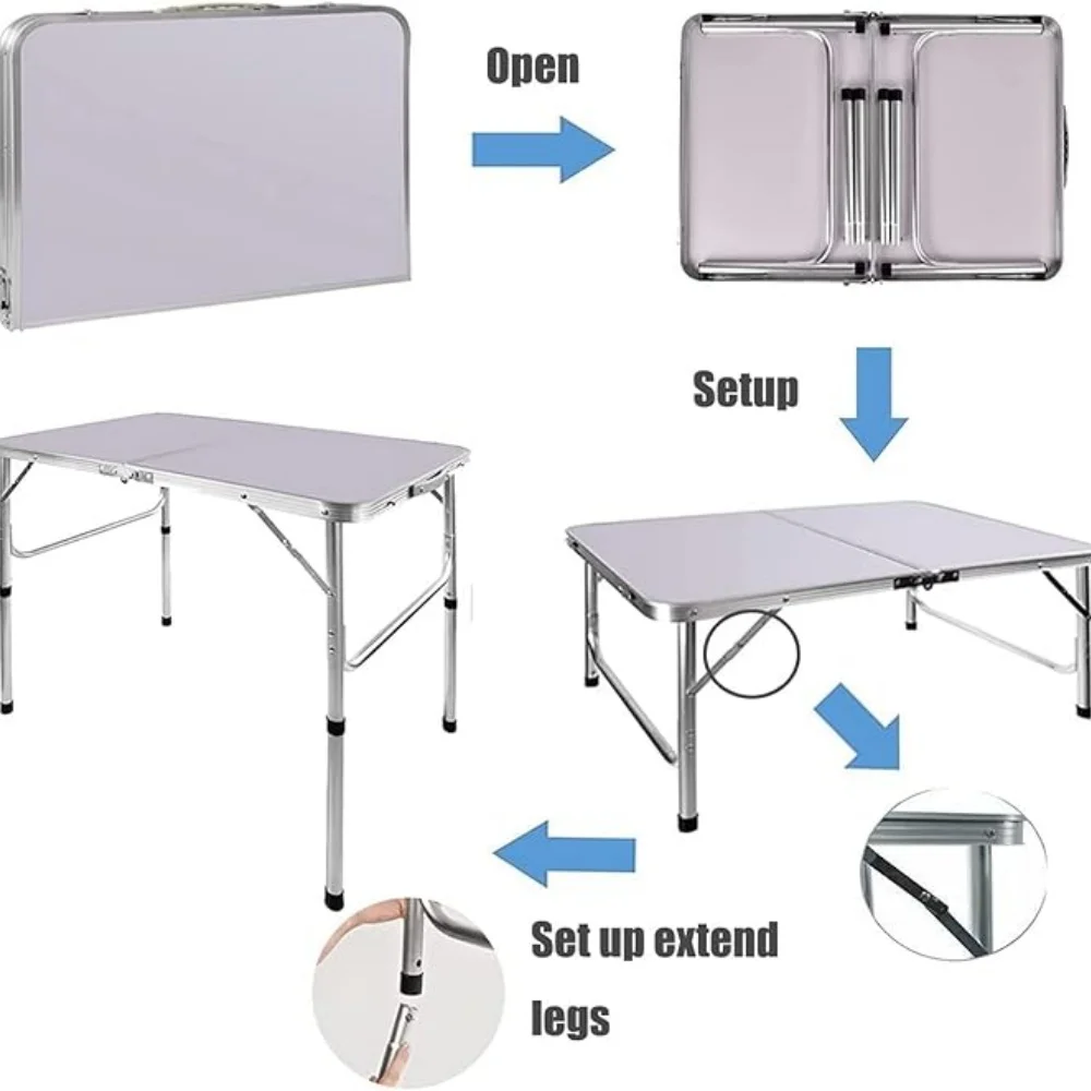 3FT/90cm Folding Table Lightweight Portable Camping Table, Non-Slip Rubber Feet, Premium Quality Steel Aluminium Foldable Table