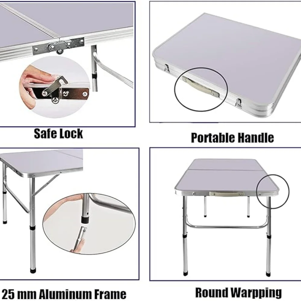 3FT/90cm Folding Table Lightweight Portable Camping Table, Non-Slip Rubber Feet, Premium Quality Steel Aluminium Foldable Table