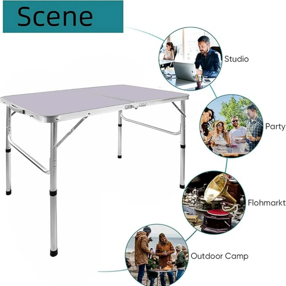 3FT/90cm Folding Table Lightweight Portable Camping Table, Non-Slip Rubber Feet, Premium Quality Steel Aluminium Foldable Table