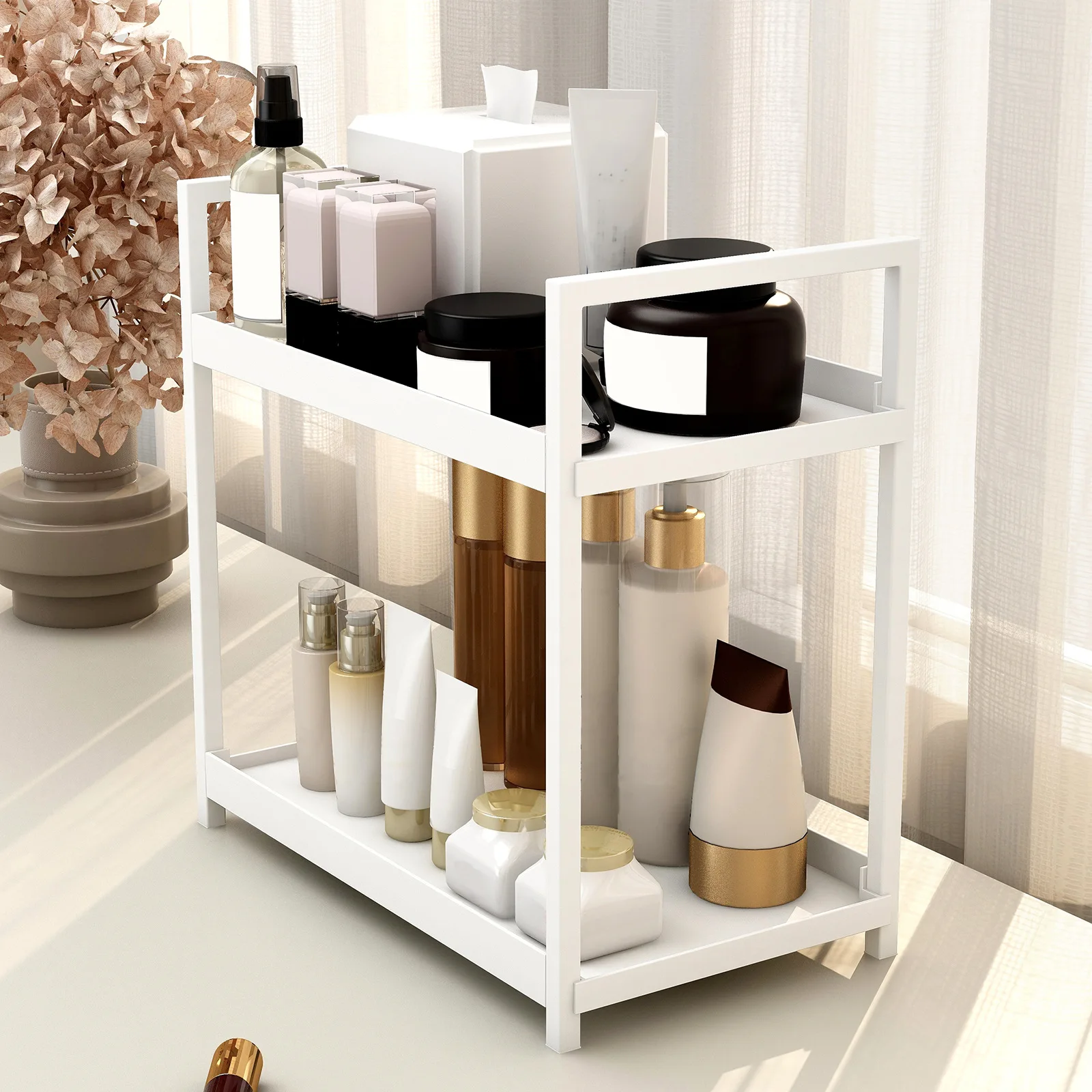 2 Tier Kitchen Counter Shelf Bathroom Countertop Organizer, Countertop Storage Shelf for Living Room Bedroom Dressing Table