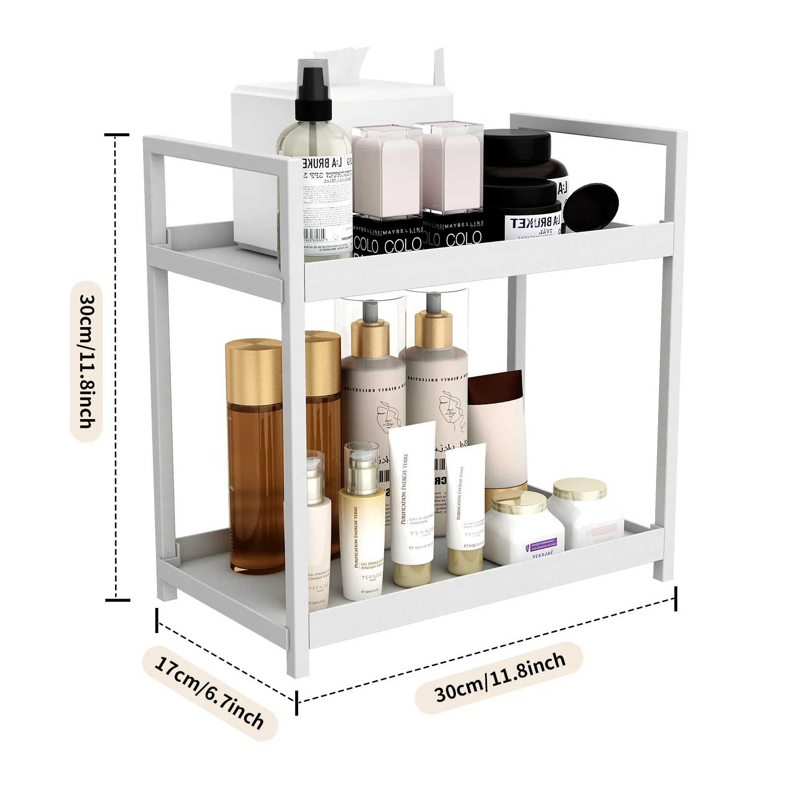 2 Tier Kitchen Counter Shelf Bathroom Countertop Organizer, Countertop Storage Shelf for Living Room Bedroom Dressing Table