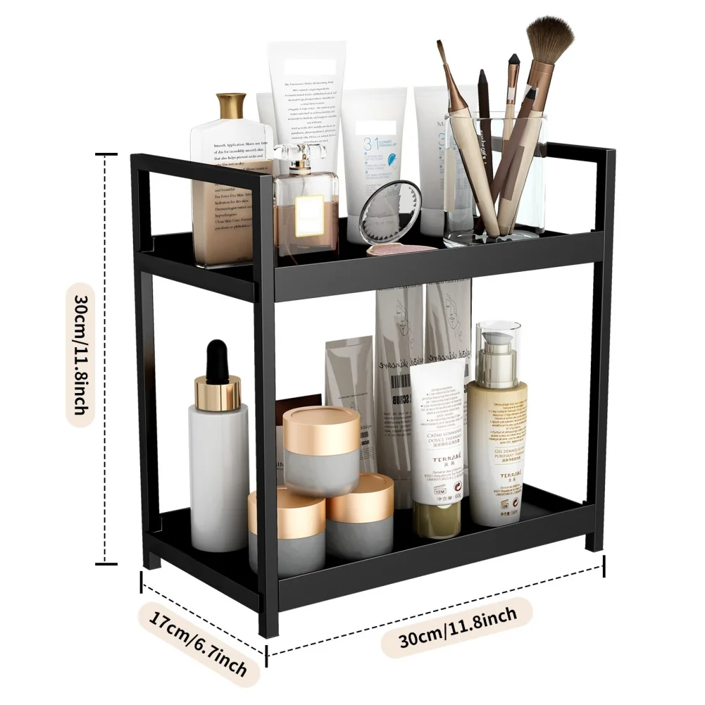 2 Tier Kitchen Counter Shelf Bathroom Countertop Organizer, Countertop Storage Shelf for Living Room Bedroom Dressing Table