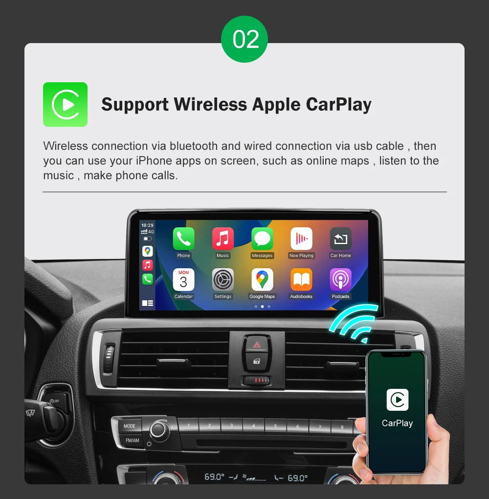 AUTOTOP 10.25" 1920*720 Wireless Carplay Multimedia for BMW F30 F31 F32 F33 F34 F35 F20 F21 F22 NBT Android Auto Car Radio GPS