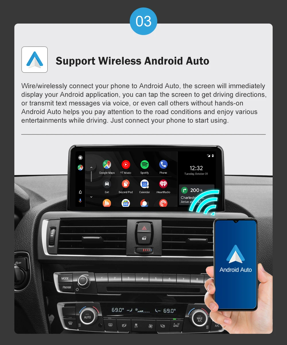 AUTOTOP 10.25" 1920*720 Wireless Carplay Multimedia for BMW F30 F31 F32 F33 F34 F35 F20 F21 F22 NBT Android Auto Car Radio GPS