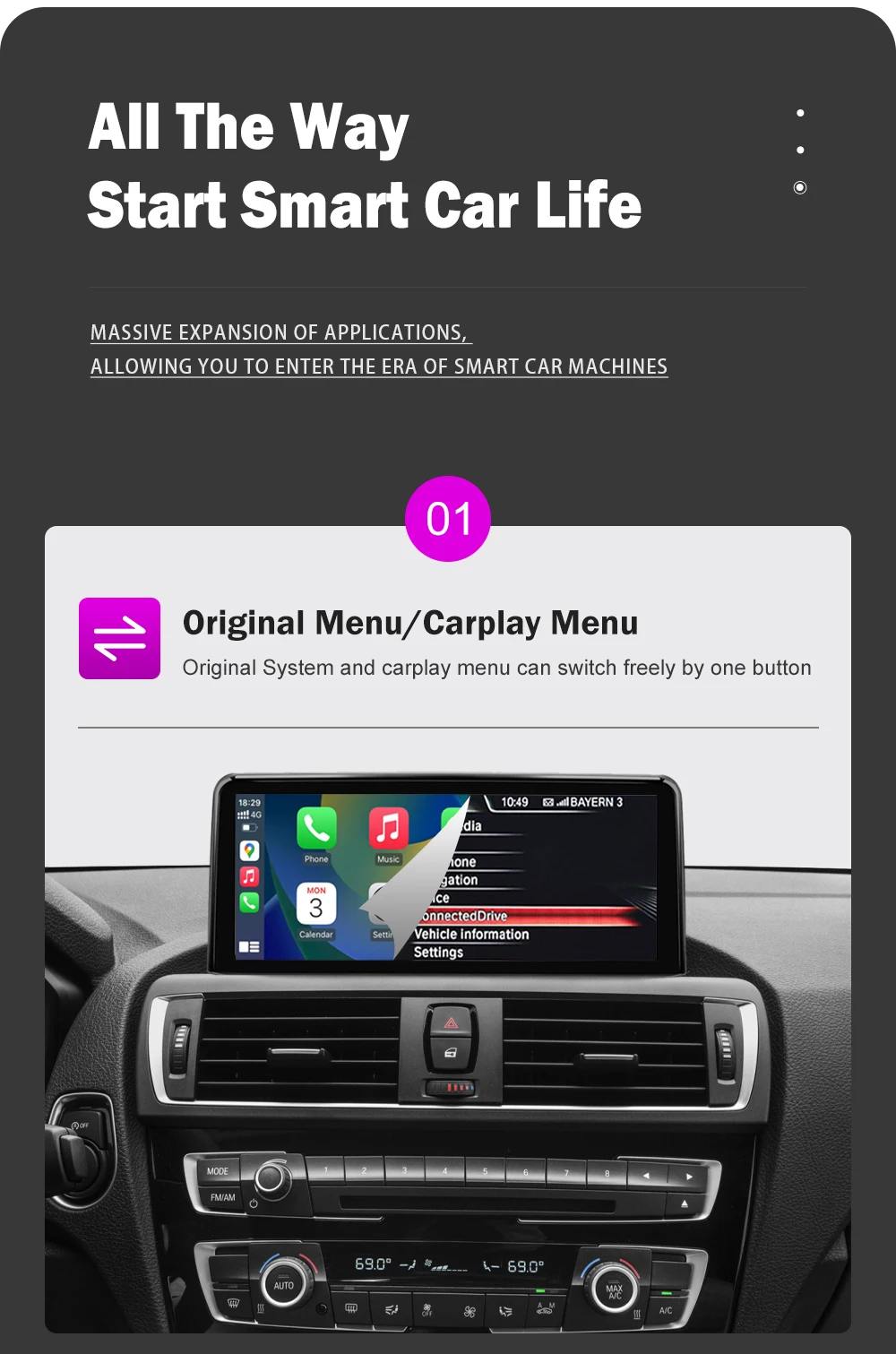 AUTOTOP 10.25" 1920*720 Wireless Carplay Multimedia for BMW F30 F31 F32 F33 F34 F35 F20 F21 F22 NBT Android Auto Car Radio GPS