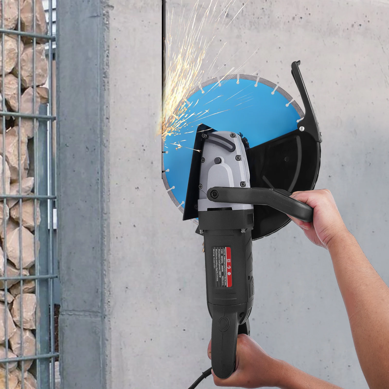 14 Inch Electric Disc Cutter 5800W Concrete Cut-Off Machine 355mm Circular Saw Blade 100mm Cuttung Depth w/ Water Pump