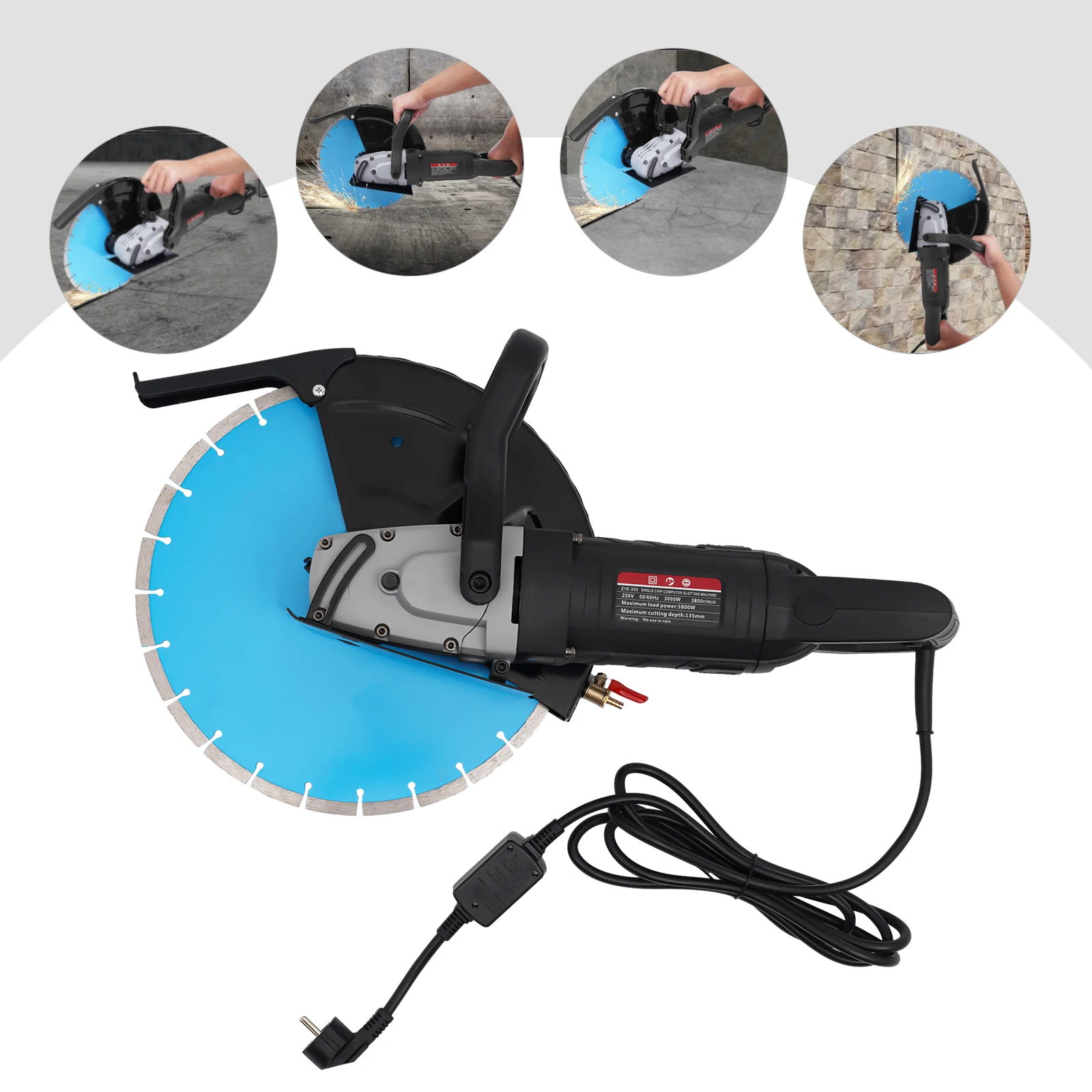 14 Inch Electric Disc Cutter 5800W Concrete Cut-Off Machine 355mm Circular Saw Blade 100mm Cuttung Depth w/ Water Pump