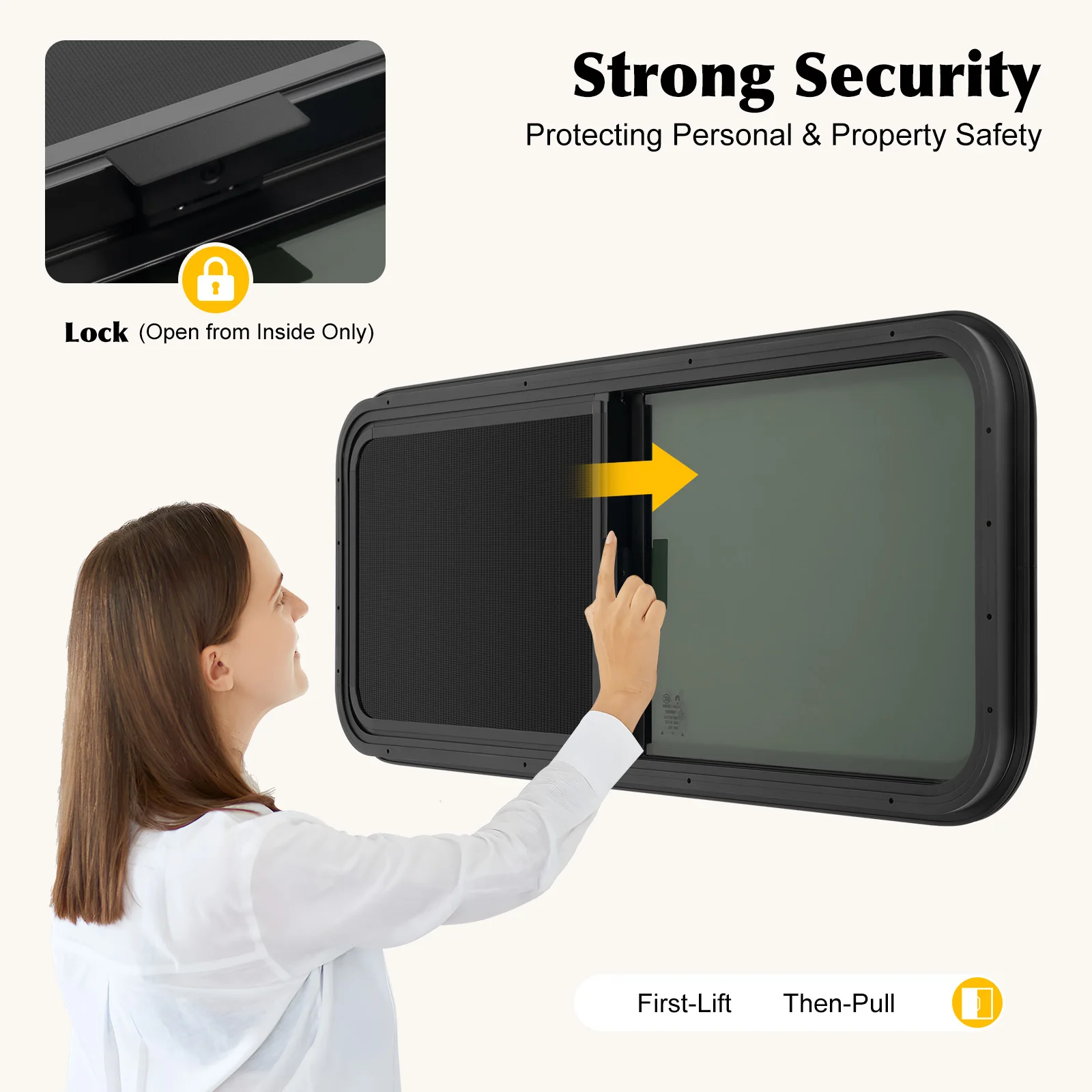 900x300mm/1000x400mm Tempered Glass Sliding RV Window Caravan Side Window Camper Vent Push-Pull Window Mosquito Net Shade Window