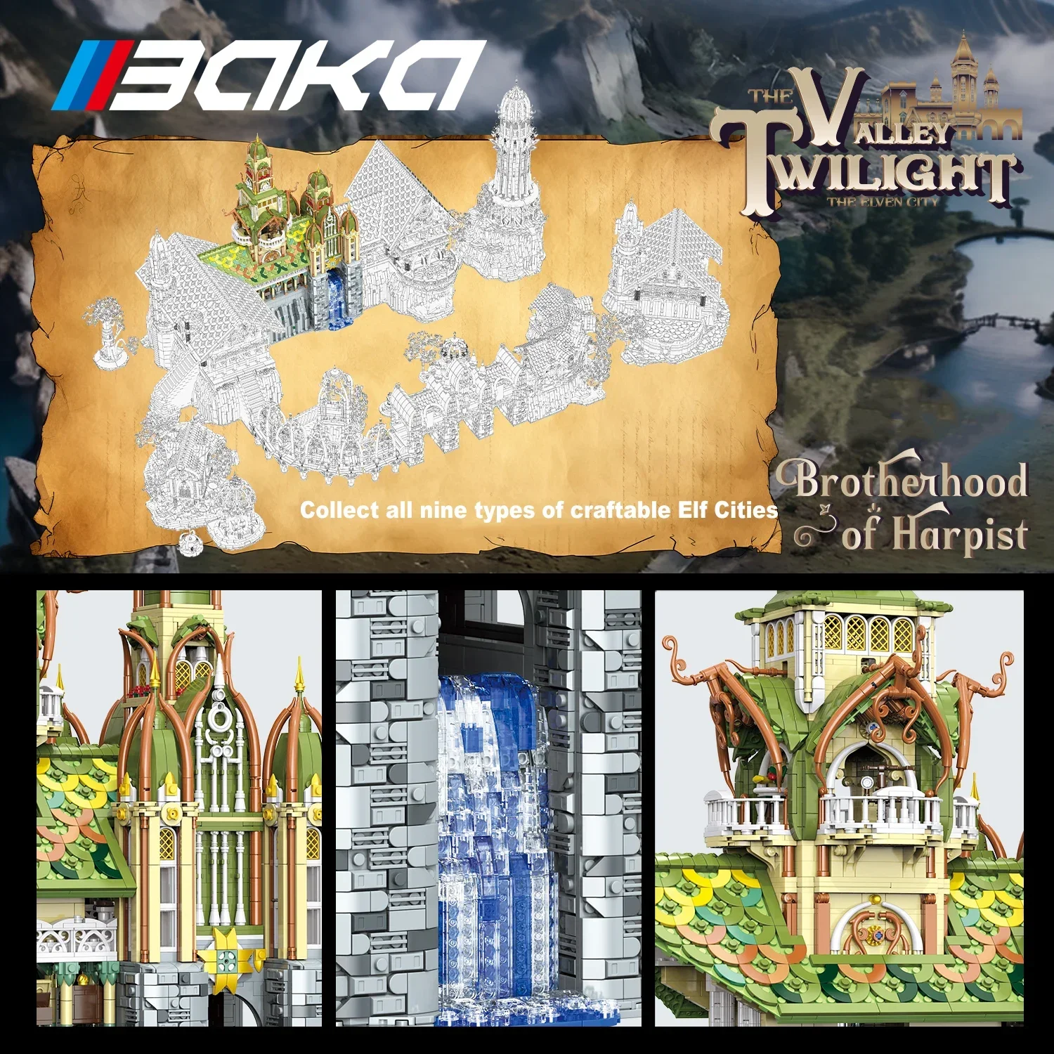 European Elf City Building Blocks Set Nine-in-one Giant Palace Models Bricks Desktop Decoration Diy Toys For Kids Holiday Gifts