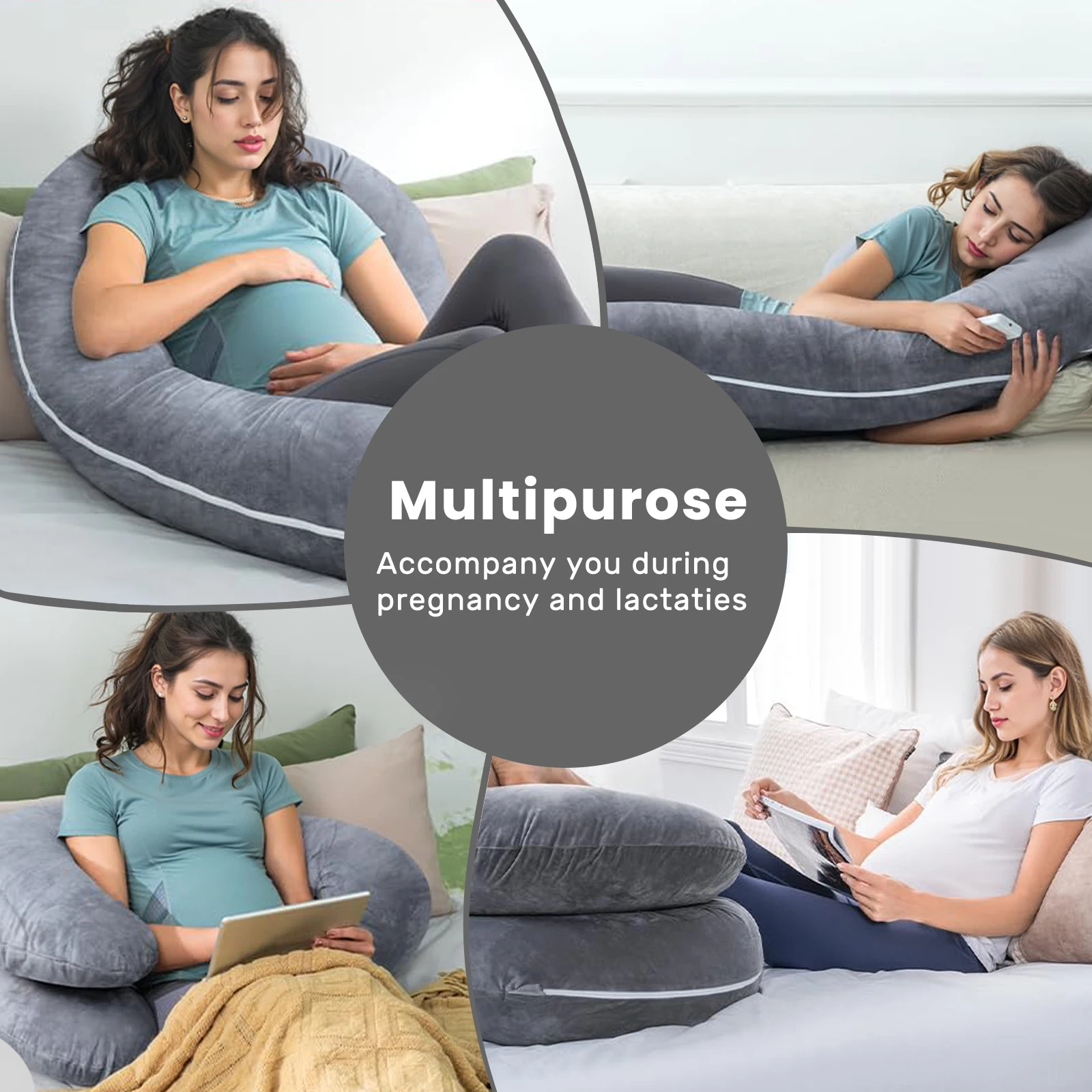 Pregnancy Pillow,55 inches Maternity Body Pillow with Washable Cover, C Shaped Body Pillow for Sleeping (Grey)