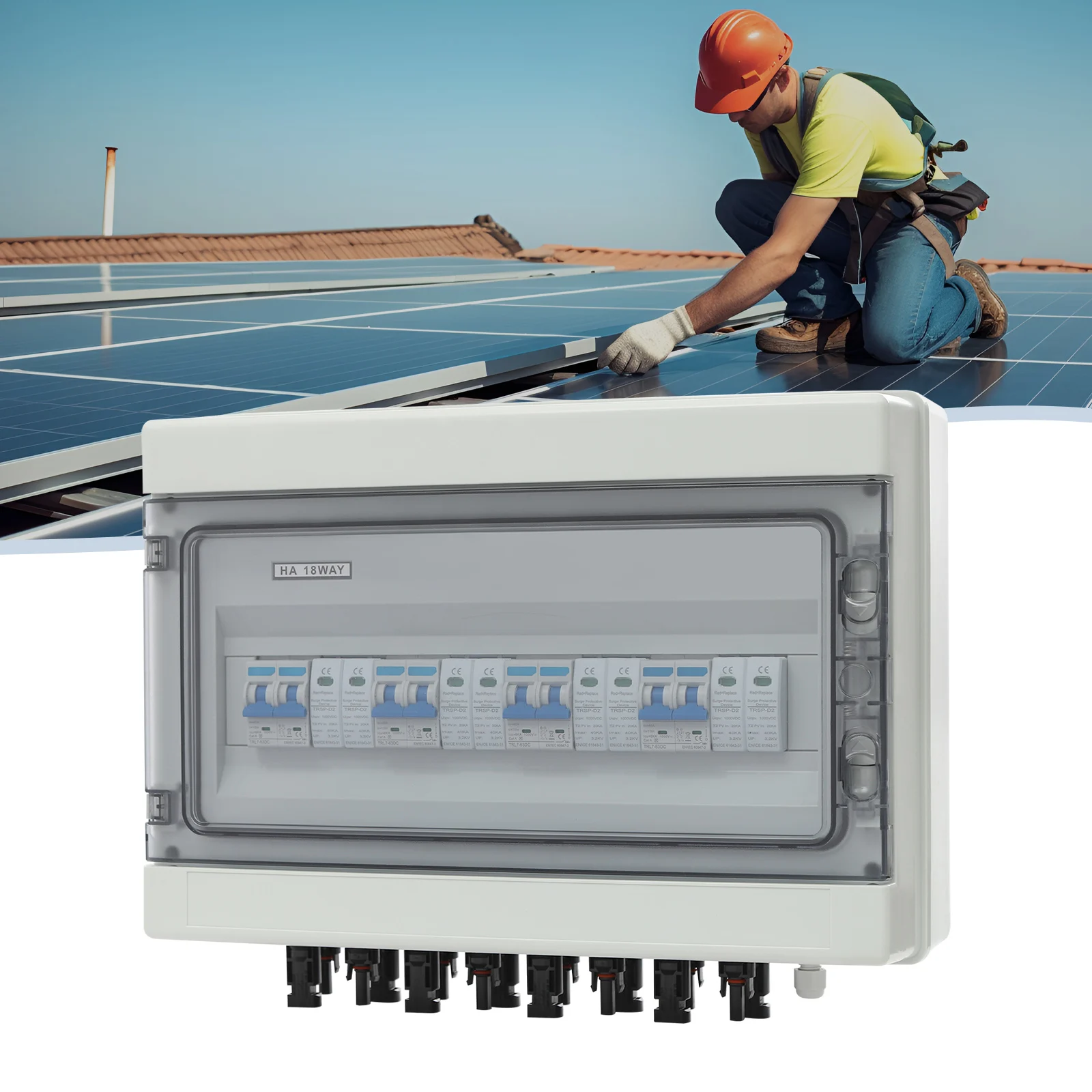 1000V Solar DC PV Combiner Box 4 in 4 Out Isolator Switch Box, 16*MC4 Terminals, IP65 Waterproof Overvoltage Protection 40A