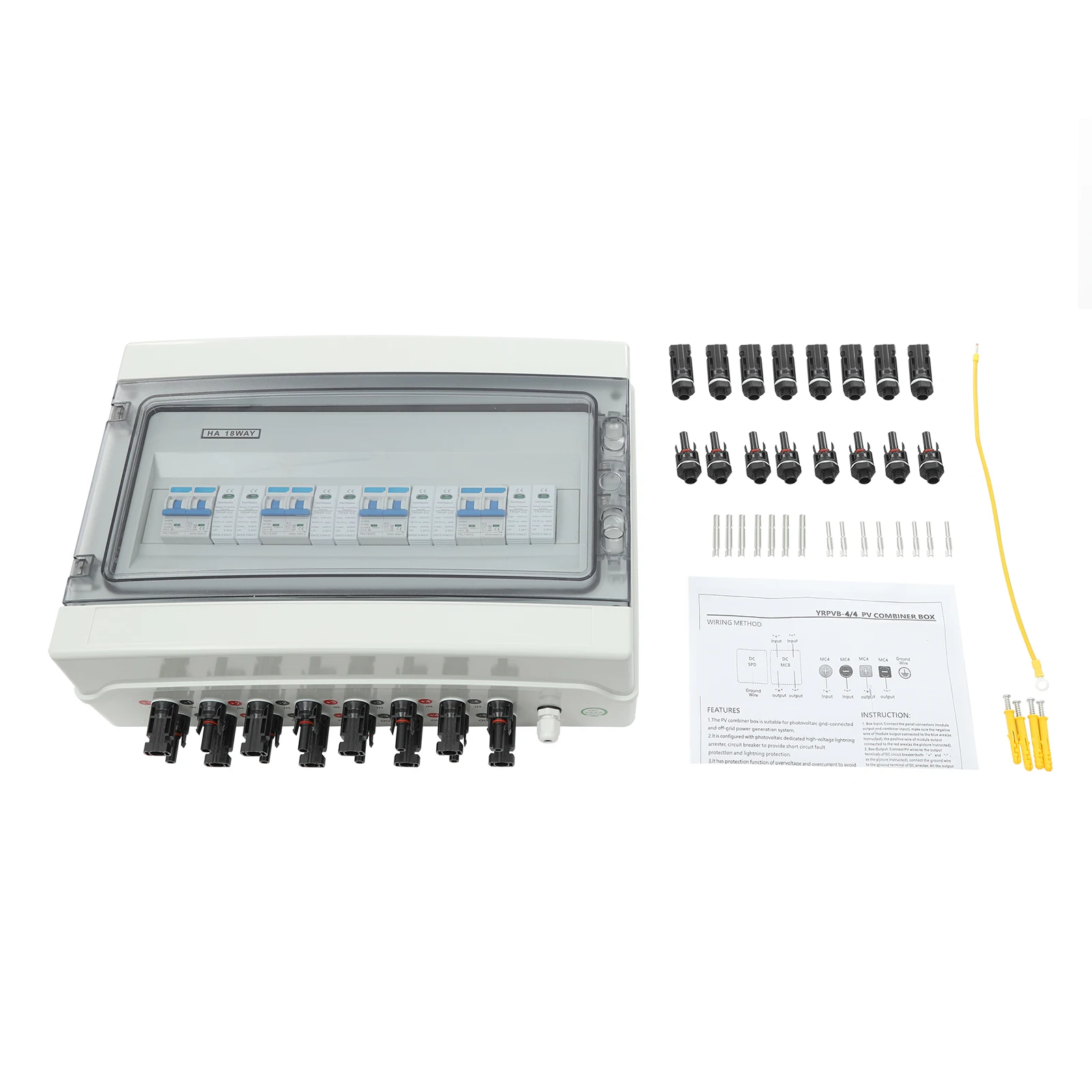 1000V Solar DC PV Combiner Box 4 in 4 Out Isolator Switch Box, 16*MC4 Terminals, IP65 Waterproof Overvoltage Protection 40A