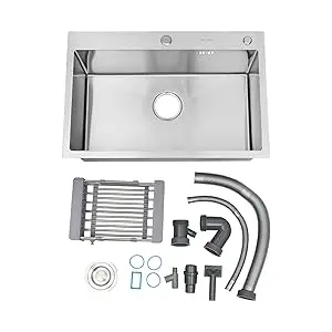 Stainless Steel Kitchen Sink, Large Sink Bowl 45 * 66cm with Drainer and Sewer Pipes, Inset/Undermount Kitchen Rectangular Sink