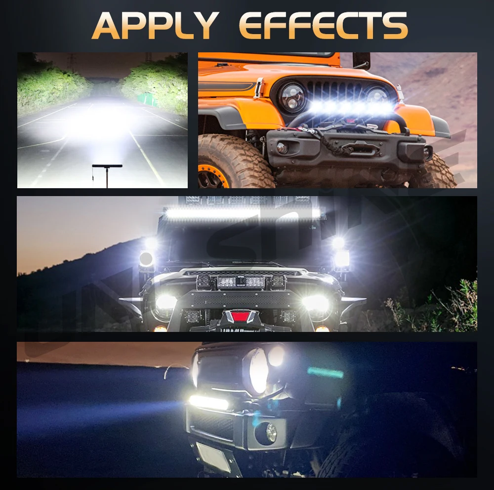 UNISHINE Hood Reflector LED Light Bar 6000K Amber DRL Spot Flood Beams Work Light Bar 600W for Offroad 4WD 4x4 Trucks 12V 24V