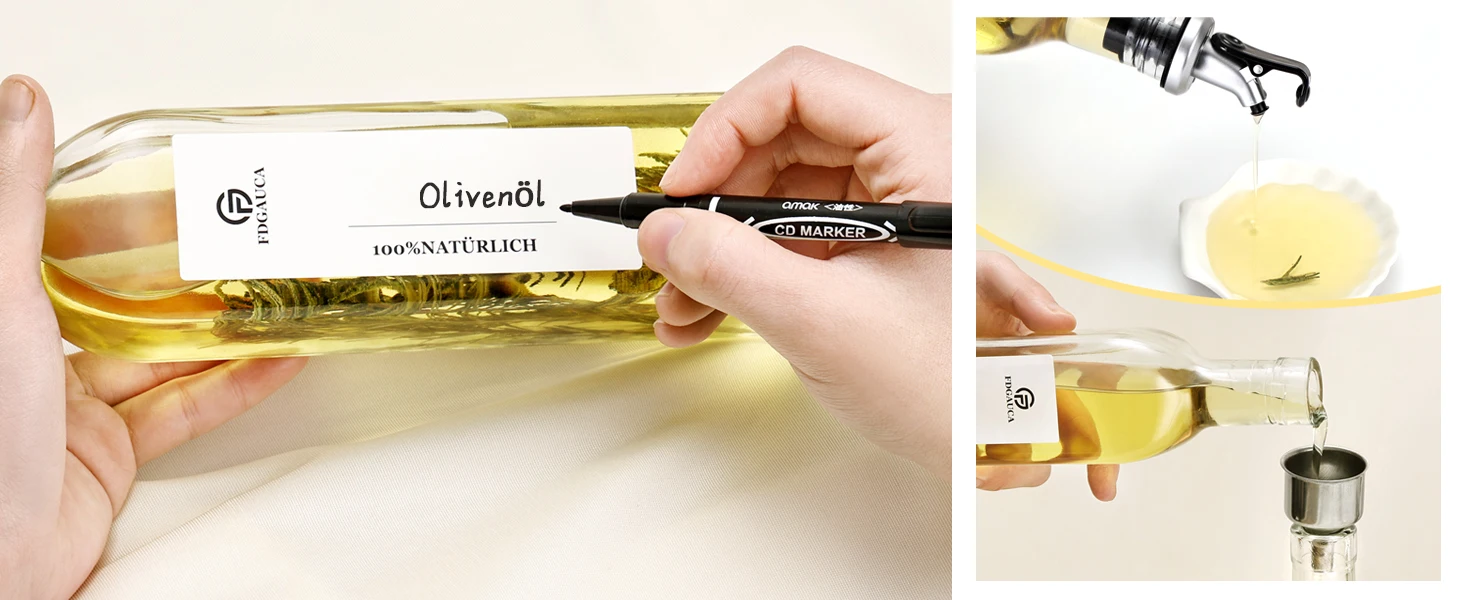 Oil Vinegar Bottles Set with Bamboo Shelf, 4x500ml Glass Oil Dispenser with White Labels, Kitchen Storage Organizer