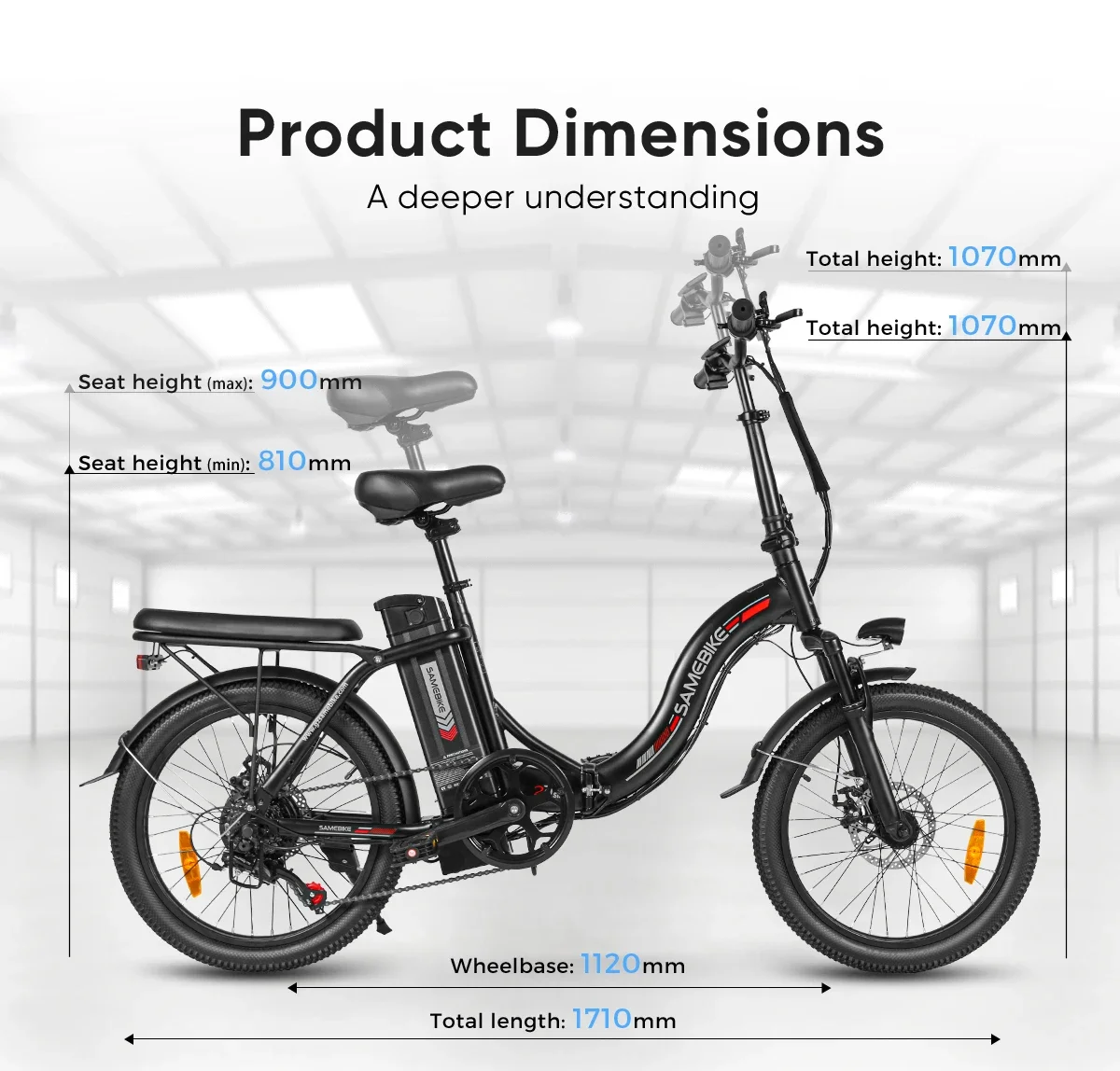 SAMEBIKE CY20 Folding Electric cycle 350W Motor 36V 12AH Removable Lithium Battery Adult driving Bike 20-inch is shooting City Ebike