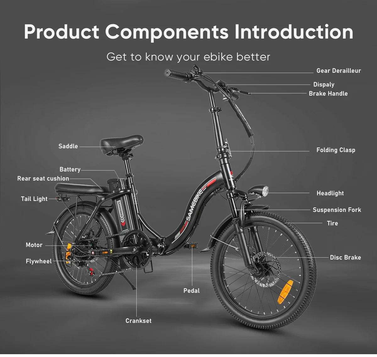 SAMEBIKE CY20 Folding Electric cycle 350W Motor 36V 12AH Removable Lithium Battery Adult driving Bike 20-inch is shooting City Ebike