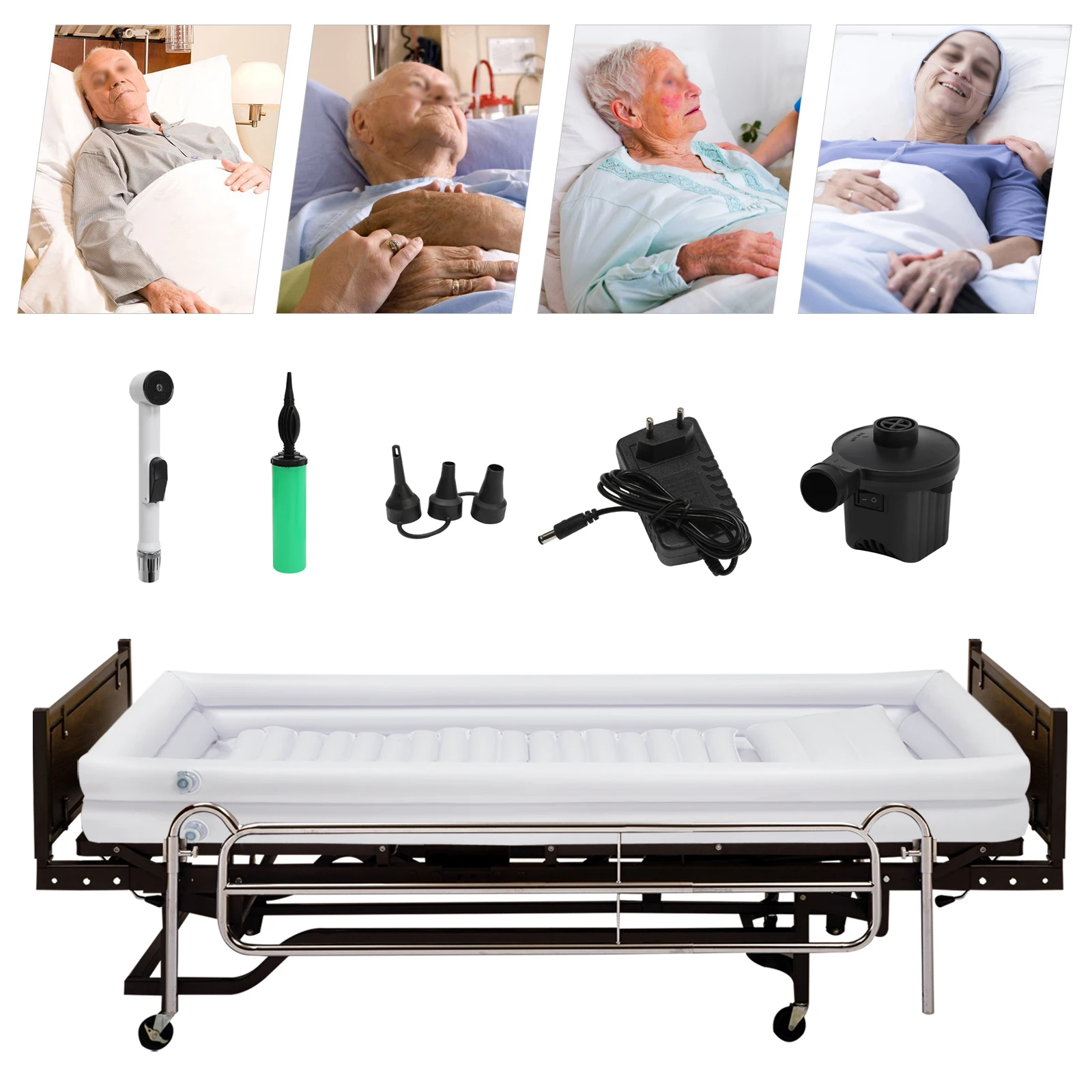 Inflatable Bathtub Bedside Shower Kit Adult PVC Bathtub with Electric Air Pump and Water Bag for The Pregnant Elderly Disabled