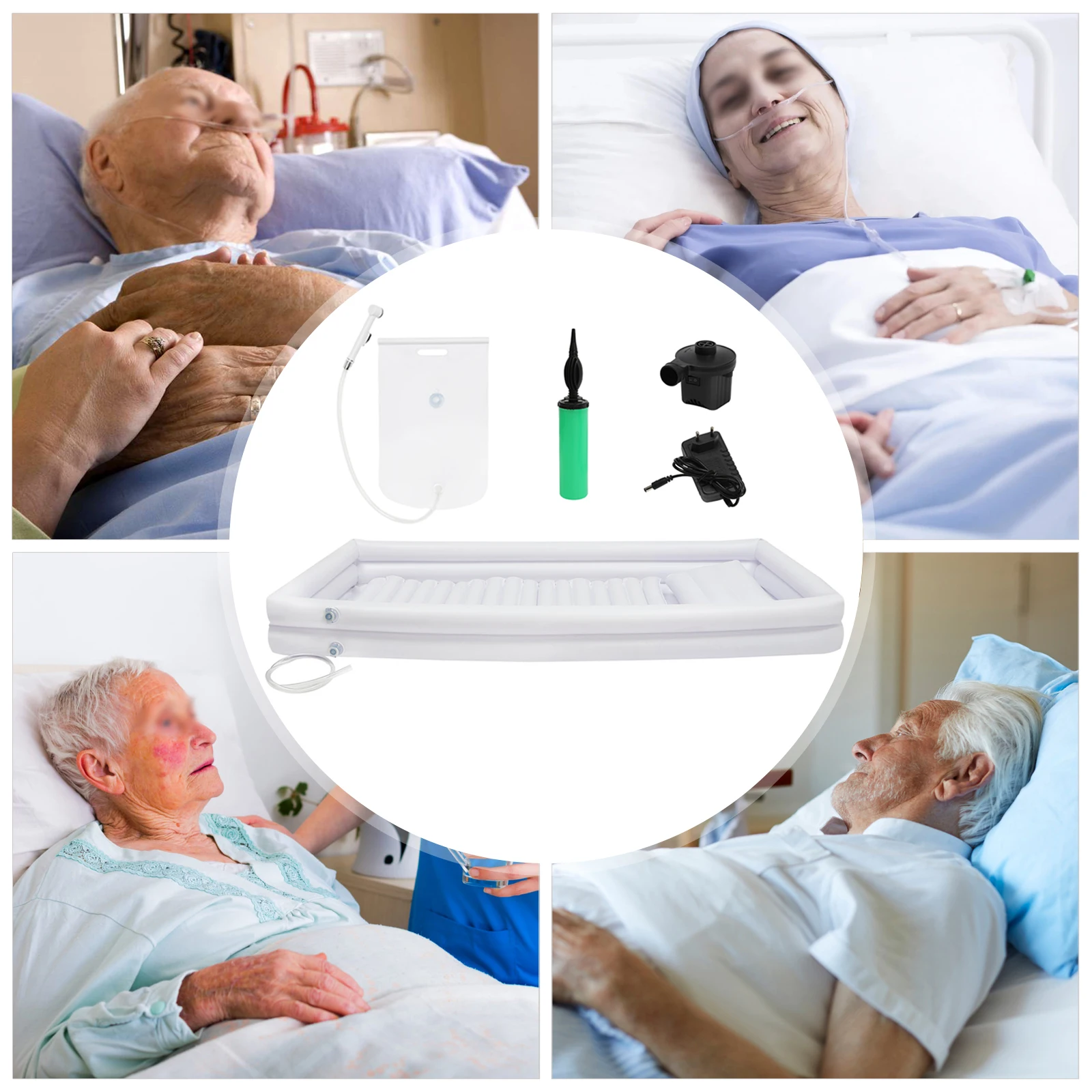 Inflatable Bathtub Bedside Shower Kit Adult PVC Bathtub with Electric Air Pump and Water Bag for The Pregnant Elderly Disabled