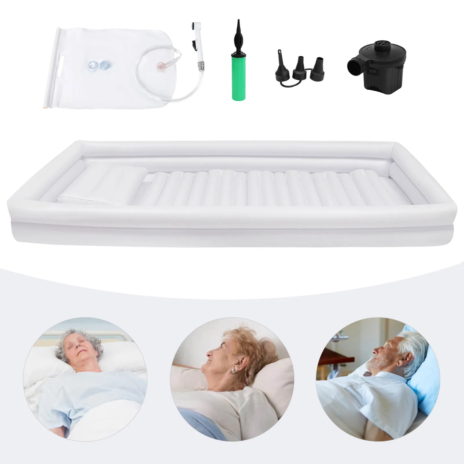 Inflatable Bathtub Bedside Shower Kit Adult PVC Bathtub with Electric Air Pump and Water Bag for The Pregnant Elderly Disabled