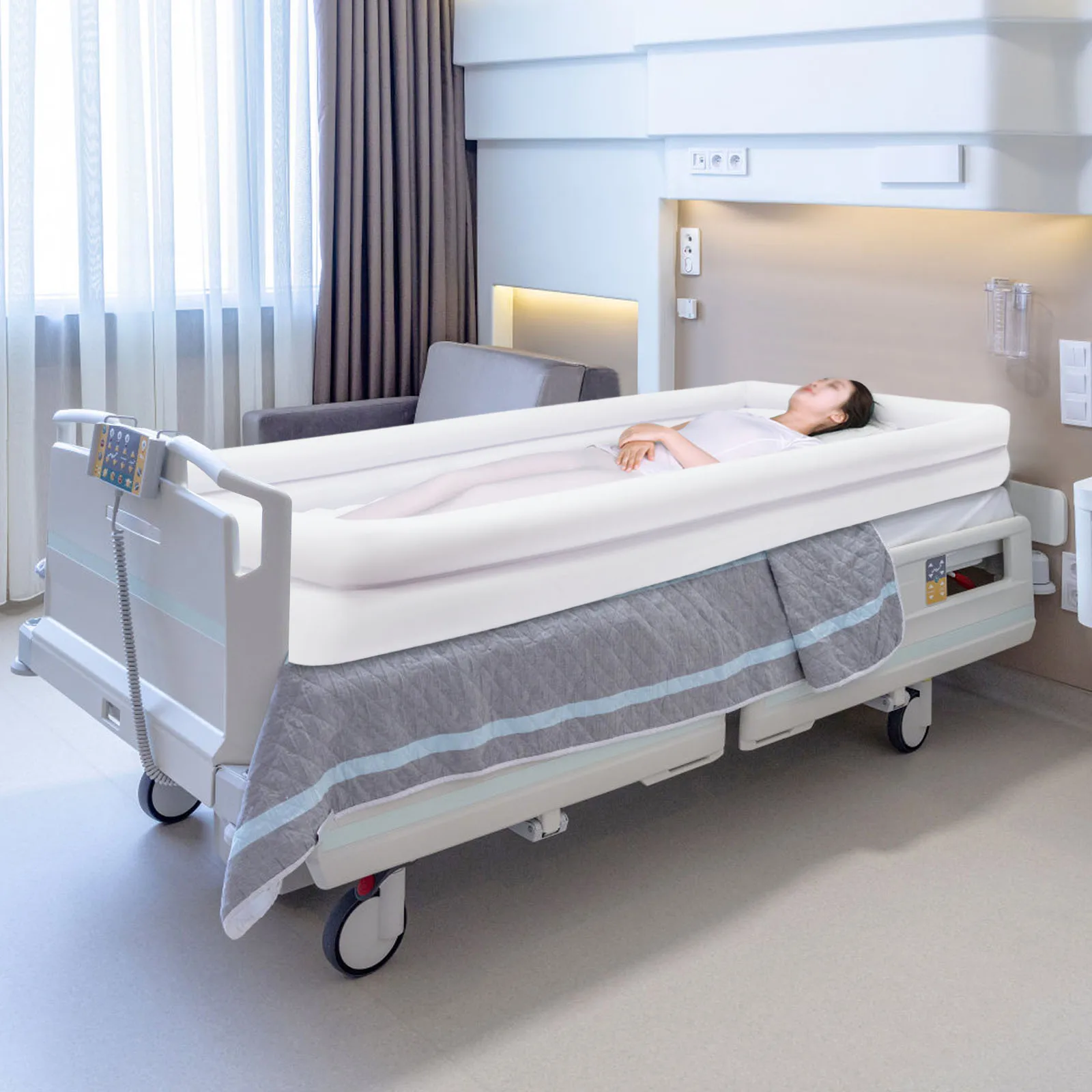 Inflatable Bathtub Bedside Shower Kit Adult PVC Bathtub with Electric Air Pump and Water Bag for The Pregnant Elderly Disabled