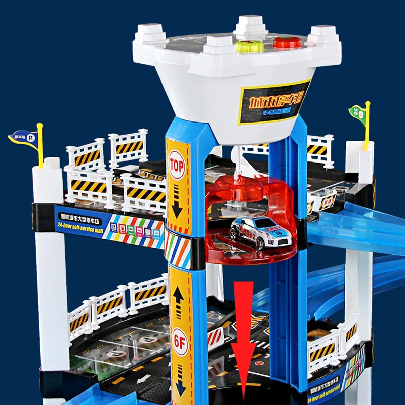 Parking Building Electric Track Assemble Large Parking Lot Toys with Electric Hand Lift Rails Racing Rail for Kid Gifts Boy Game