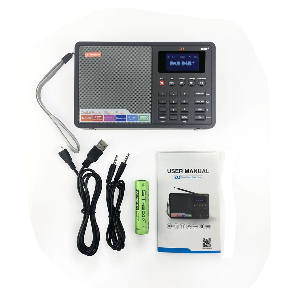 Portable Radio DAB+/FM+BT/Card/AUX Support BT TF Card Digital Player Support Clock/Alarm/Sleep Timer with Time GTMEDIA D1