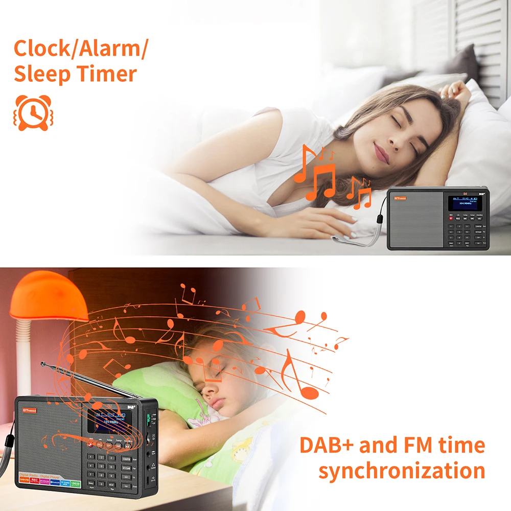 Portable Radio DAB+/FM+BT/Card/AUX Support BT TF Card Digital Player Support Clock/Alarm/Sleep Timer with Time GTMEDIA D1