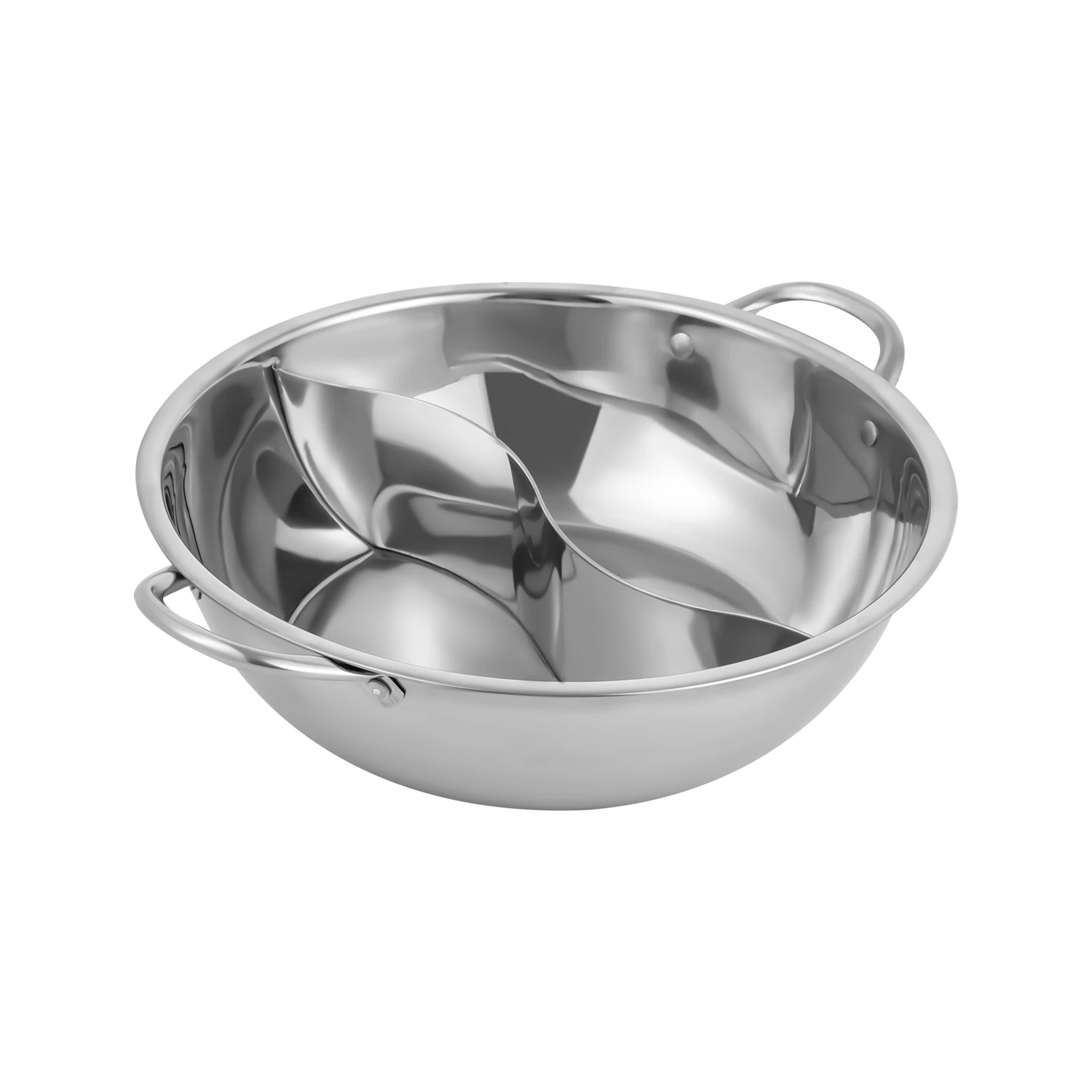 Silver 28cm Stainless Steel Double-Flavor Hot Pot With Cover Shabu Shabu Pot with Glass Lid For Kitchen Restaurants Homes