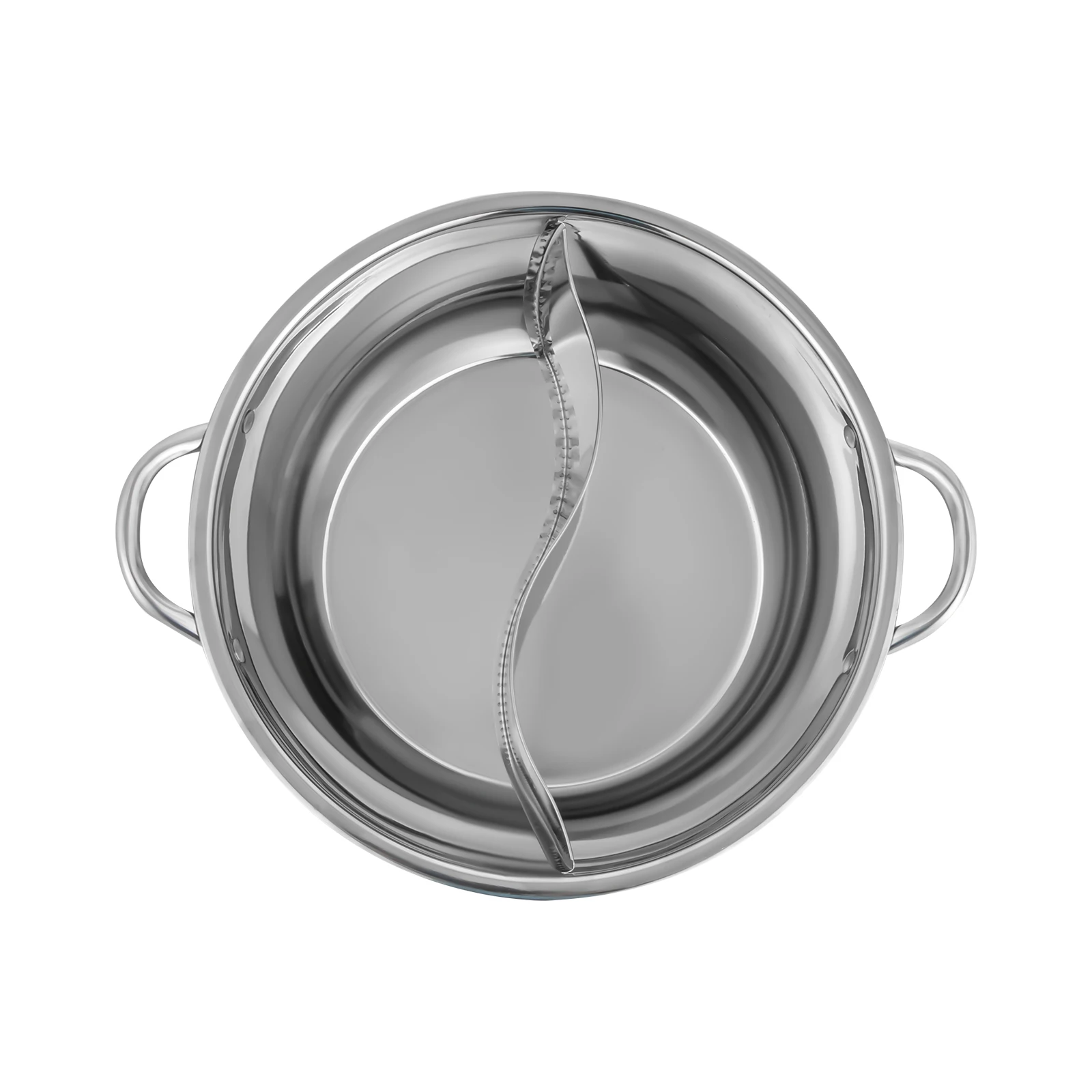 Silver 28cm Stainless Steel Double-Flavor Hot Pot With Cover Shabu Shabu Pot with Glass Lid For Kitchen Restaurants Homes