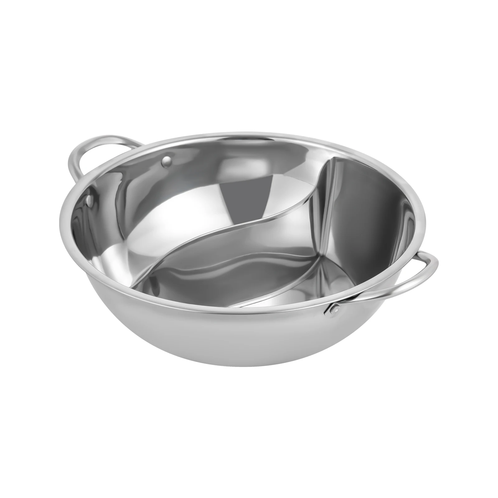 Silver 28cm Stainless Steel Double-Flavor Hot Pot With Cover Shabu Shabu Pot with Glass Lid For Kitchen Restaurants Homes