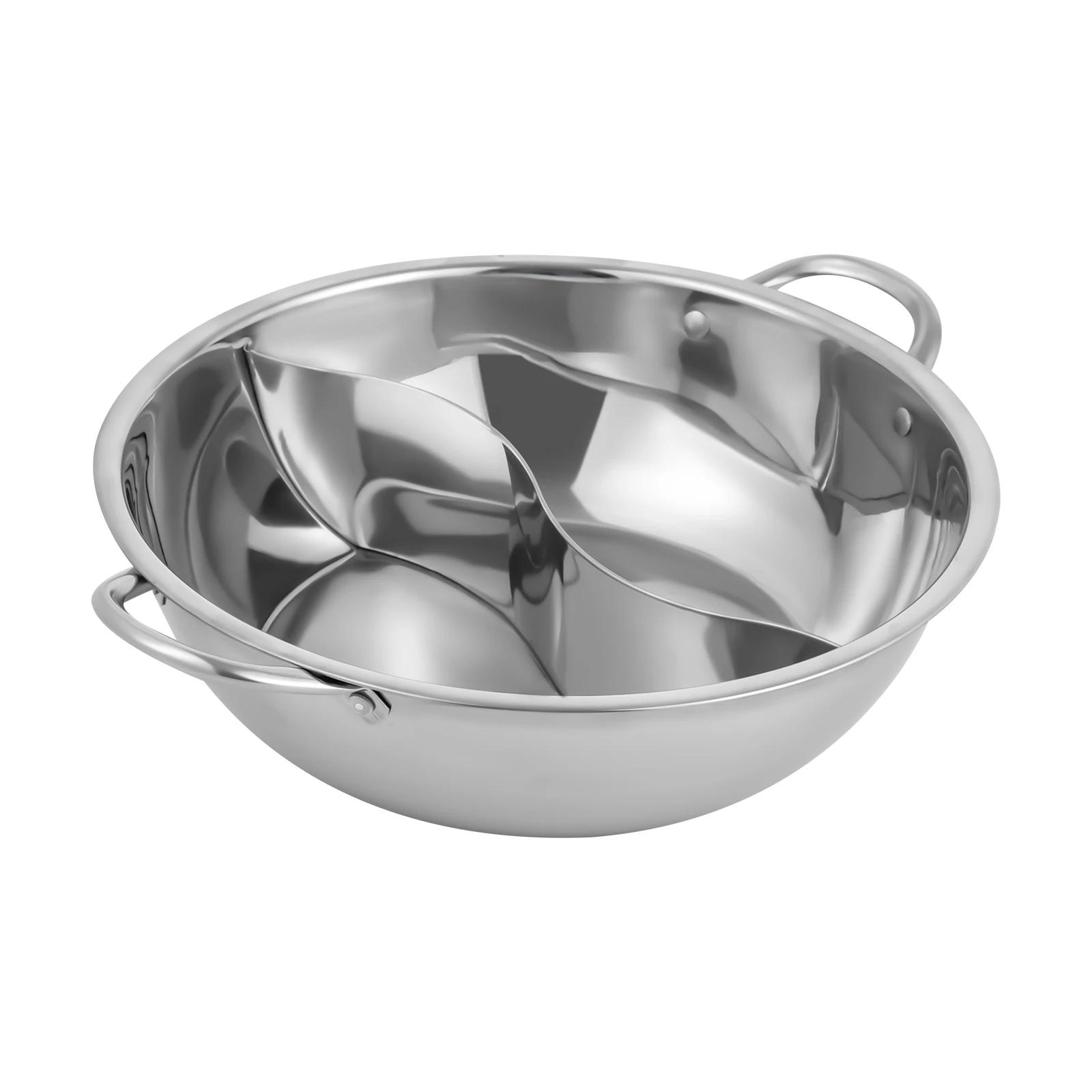 Silver 28cm Stainless Steel Double-Flavor Hot Pot With Cover Shabu Shabu Pot with Glass Lid For Kitchen Restaurants Homes