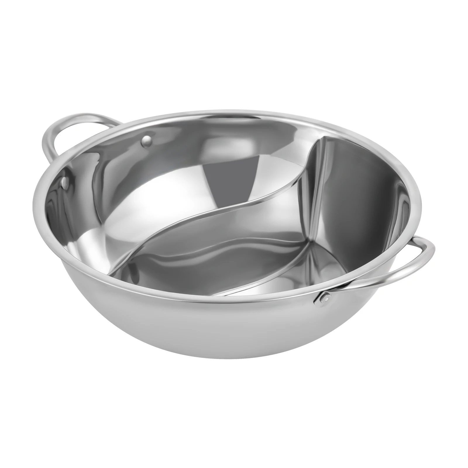 Silver 28cm Stainless Steel Double-Flavor Hot Pot With Cover Shabu Shabu Pot with Glass Lid For Kitchen Restaurants Homes