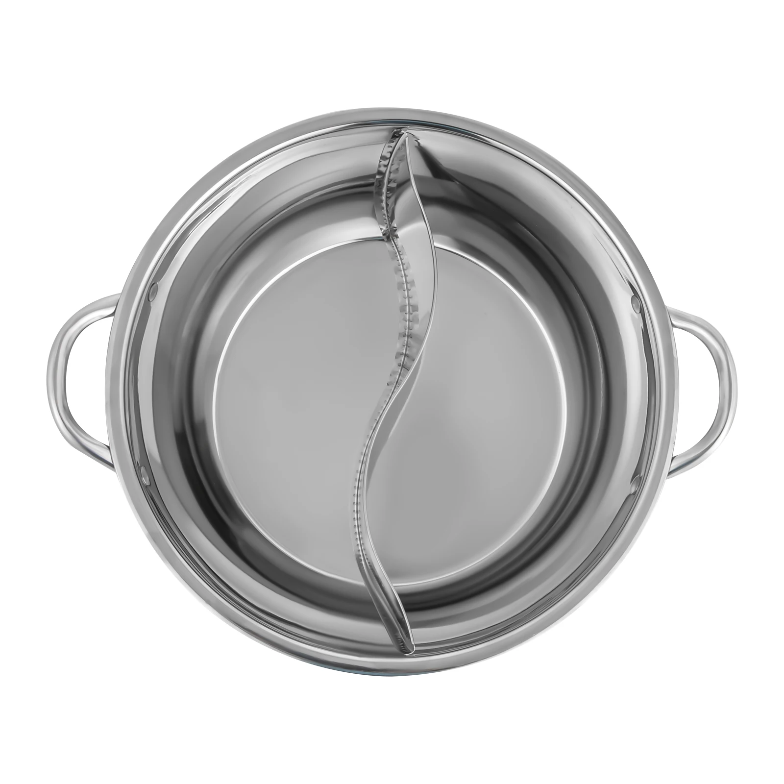 Silver 28cm Stainless Steel Double-Flavor Hot Pot With Cover Shabu Shabu Pot with Glass Lid For Kitchen Restaurants Homes