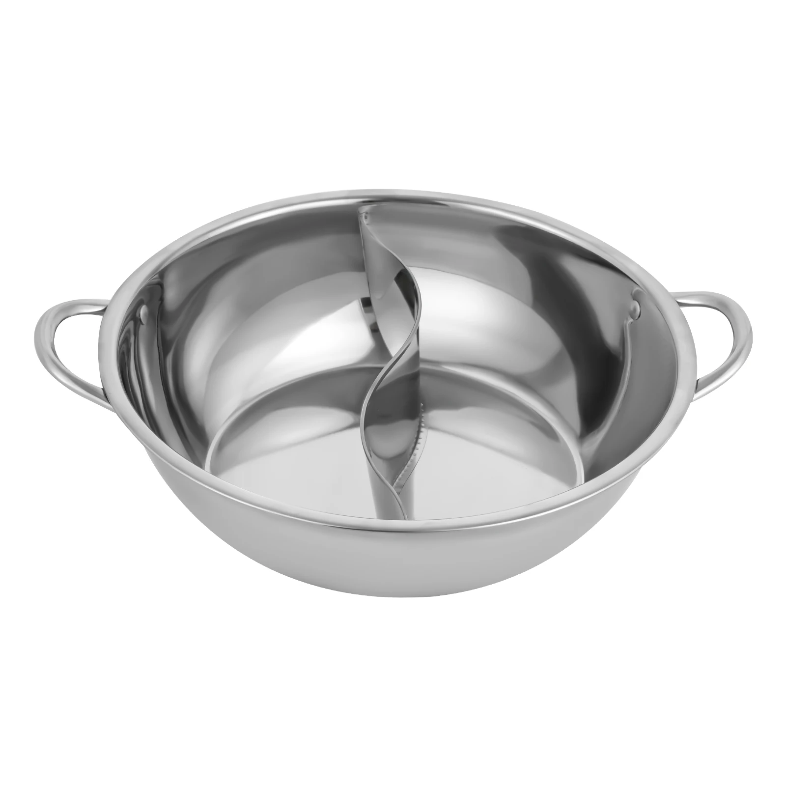 Silver 28cm Stainless Steel Double-Flavor Hot Pot With Cover Shabu Shabu Pot with Glass Lid For Kitchen Restaurants Homes