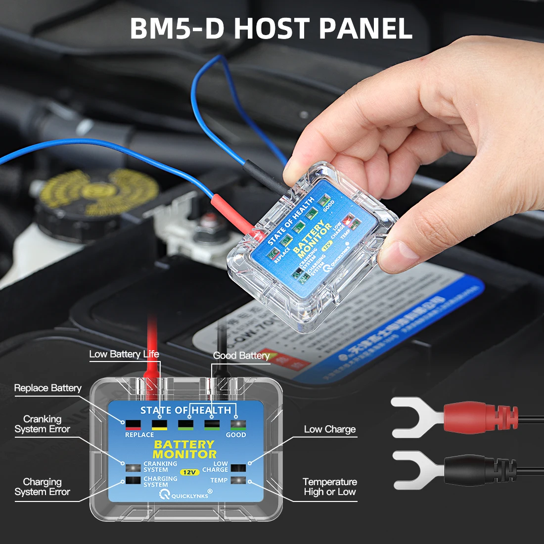 2026 QUICKLYNKS BM5-D Car Battery Tester 12V Battery Monitor Head-Up Display SOH SOC Charging Battery Analyzer Diagnostic Tool