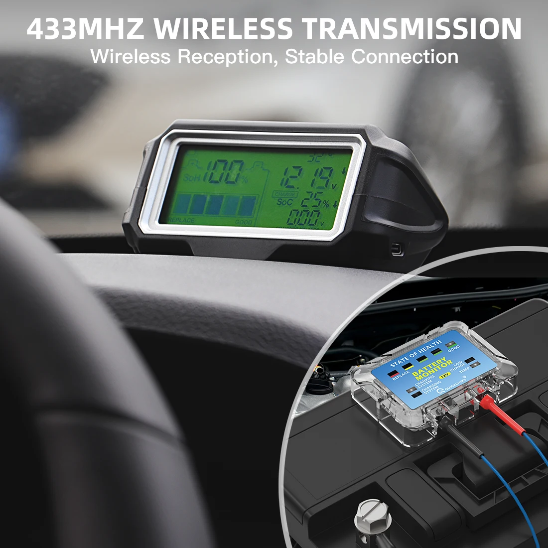 2026 QUICKLYNKS BM5-D Car Battery Tester 12V Battery Monitor Head-Up Display SOH SOC Charging Battery Analyzer Diagnostic Tool
