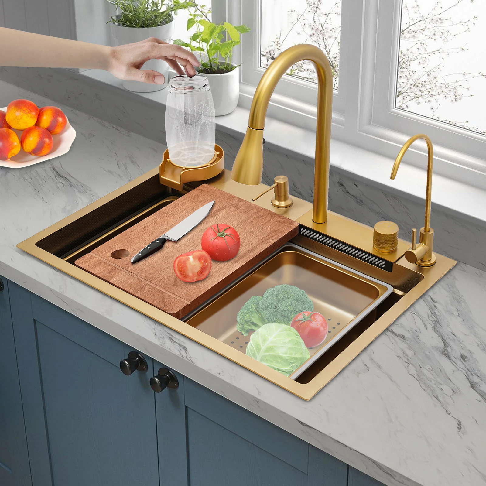Kitchen Sink Rust-Resistant Sink with Pull-Out Faucet Soundproofing Effect for Home/Kitchen/Canteen/Hotel/Bar