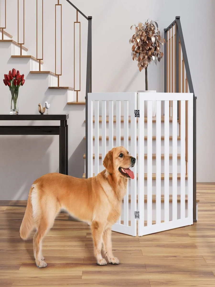 Dog Barrier Gate, 89 cm High, Wooden Children's Gate,Dog Barrier Gate, Flexible Door Safety Gate (White, 2 Panels)