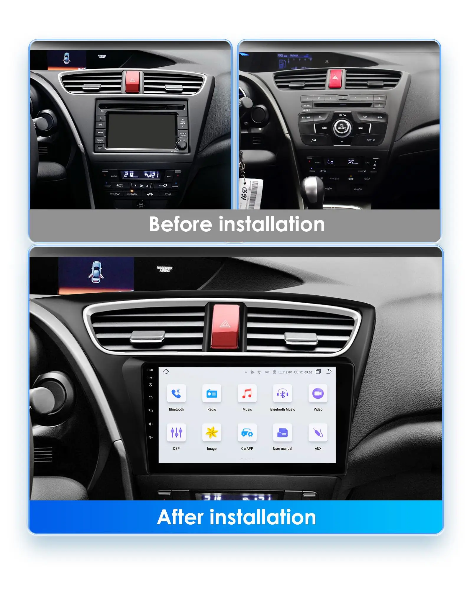 2Din Android13 Car Radio For Honda Civic 9 FK FB 2012-2017 wireless carplay Intelligent Screen 2din autoradio DSP 4G 360Camera