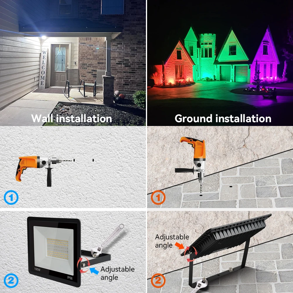 TUYA Smart Control Floodlight RGB Waterproof Light 100W Outdoor Light LED Flood Light For Garden Yard Decor WIFI Connect