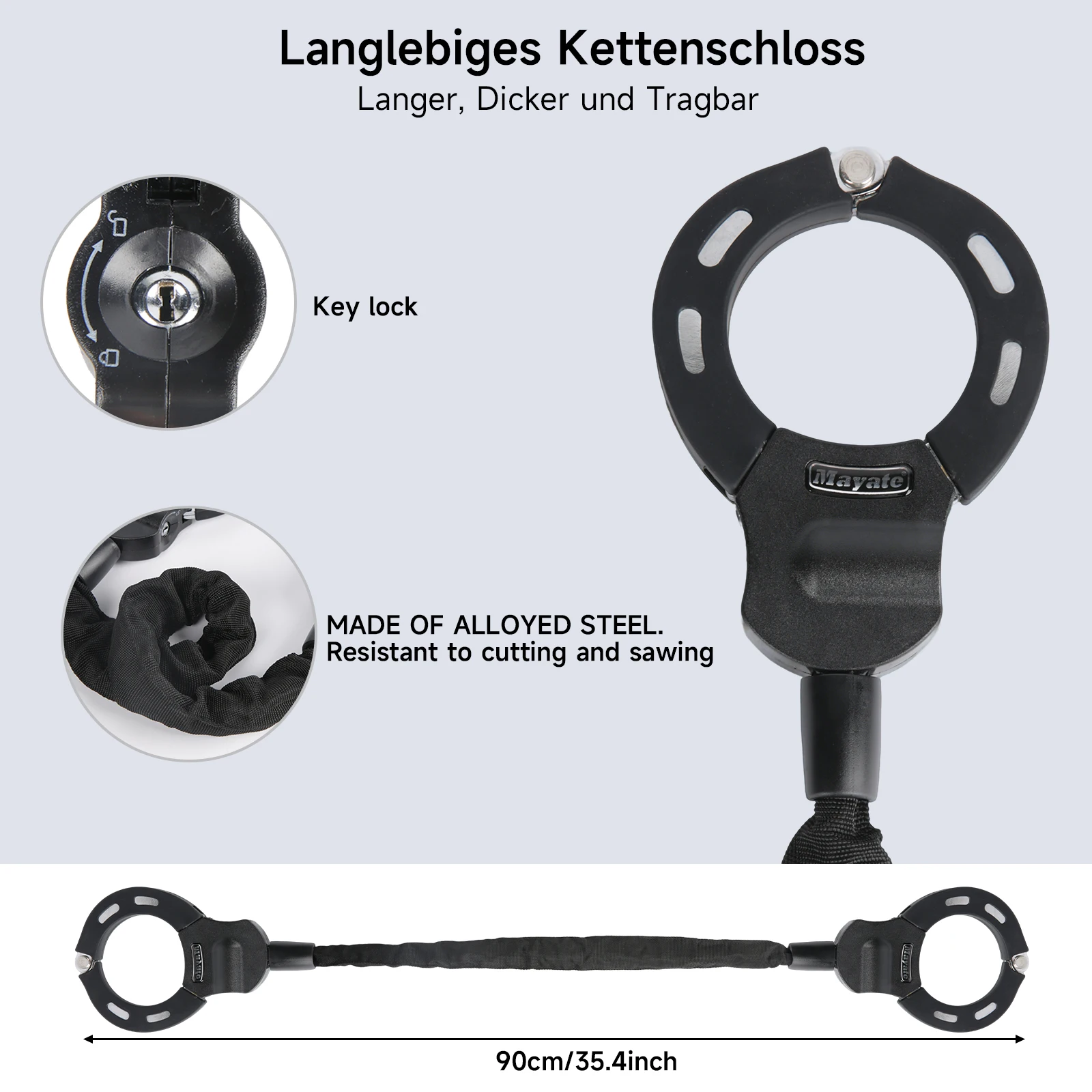 90cm Handcuff Lock Bicycle Lock With Key And Handlebar Bag For Electric Scooters Bicycle Locks Safety Anti-theft Protection Lock