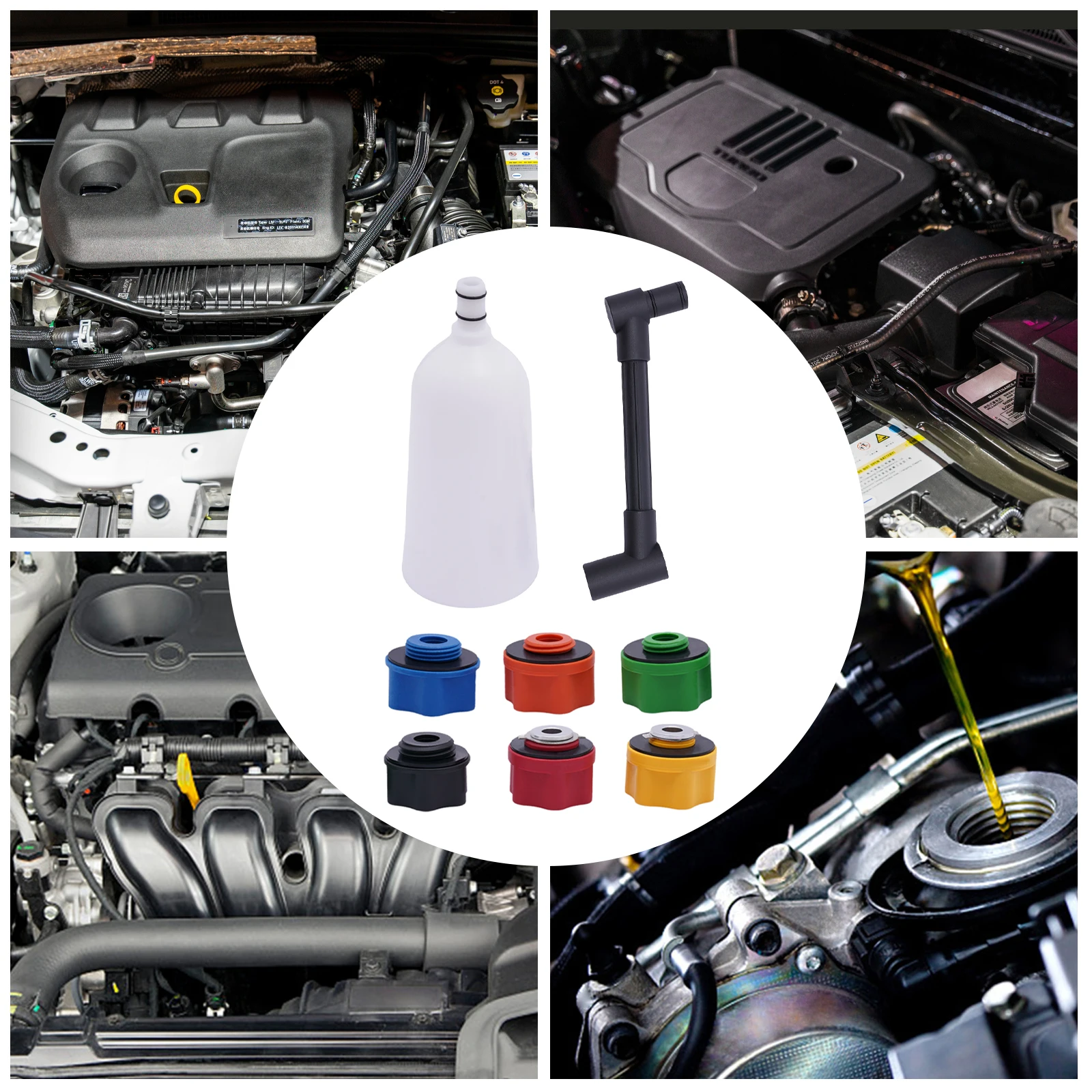 10pcs Automotive Engine Oil Filler&Adapter Kit Automotive Funnels Set Engine Oil Funnel set 6Adapters Car Refueling Accessories