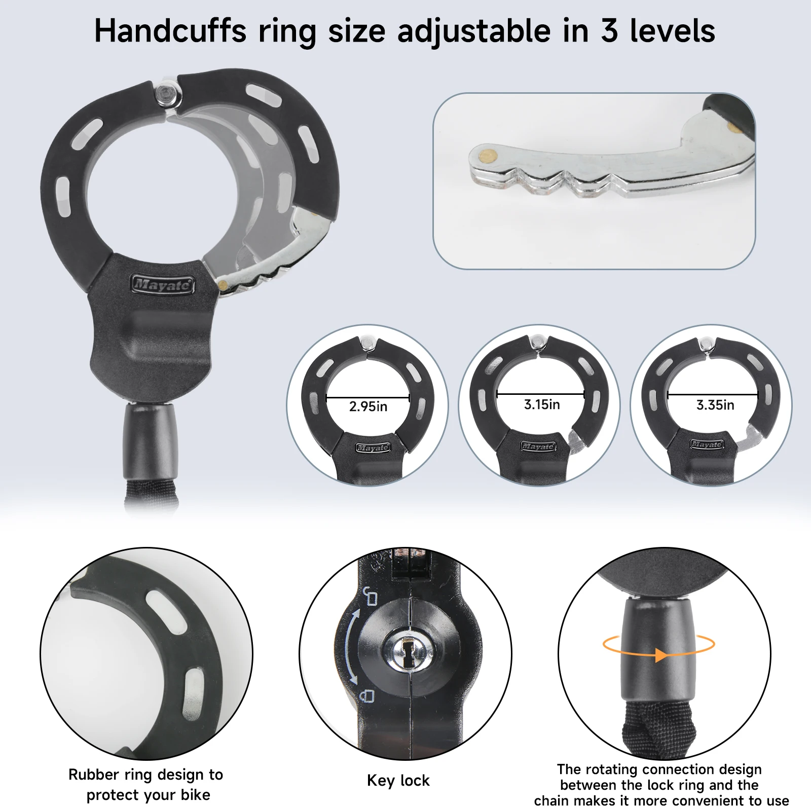 Steel Anti-Theft Bicycle Lock Electric Scooter Lock 90cm Safety Chain Lock Safety Anti-Theft Protection Adjust Handcuff Lock