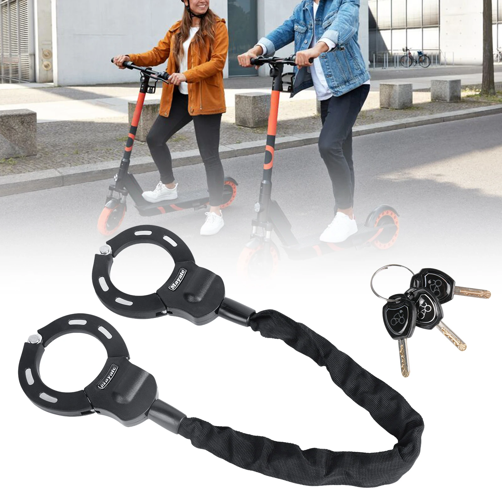 Steel Anti-Theft Bicycle Lock Electric Scooter Lock 90cm Safety Chain Lock Safety Anti-Theft Protection Adjust Handcuff Lock