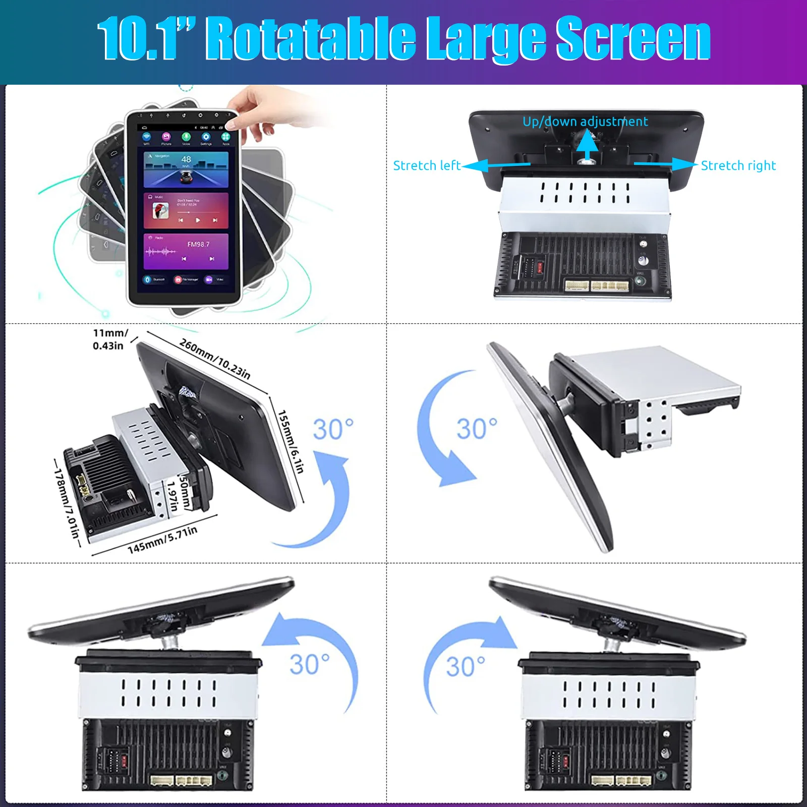 ESSGOO Android 14 Universal Single Rotatable Car Radio Carplay Multimedia Player GPS Navi Automotive Stereo