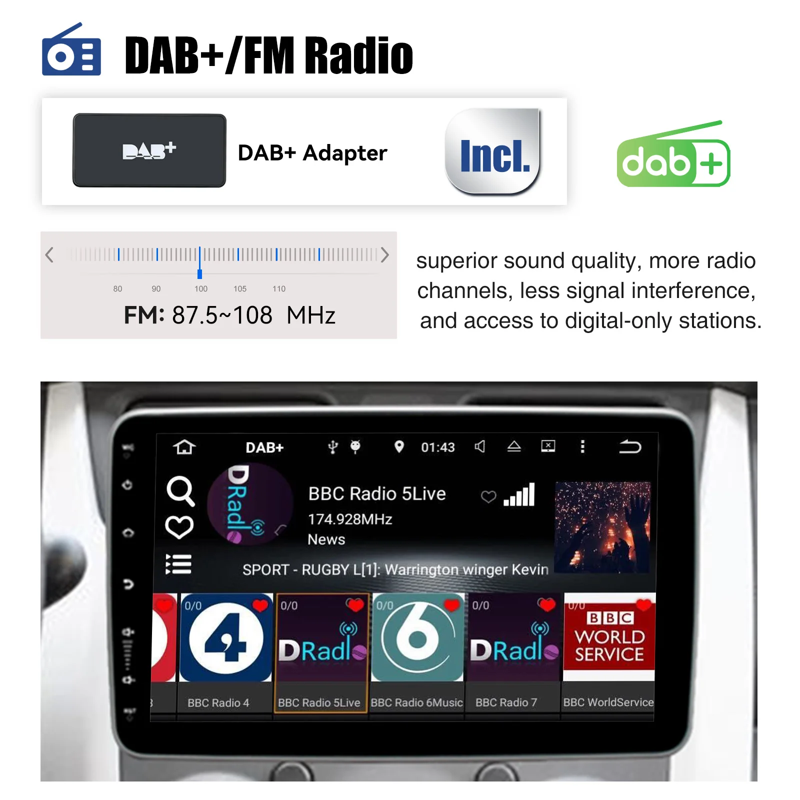 ESSGOO Android 14 Universal Single Rotatable Car Radio Carplay Multimedia Player GPS Navi Automotive Stereo